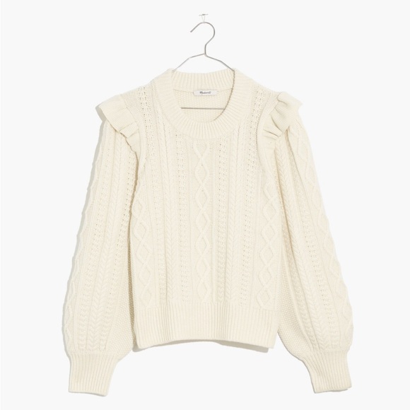 Madewell Sweaters - Madewell Hollydene Ruffle-Shoulder Pullover Sweater in Cream size XXS